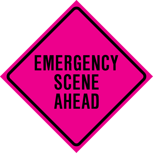 "Emergency Scene Ahead" Roll-Up Traffic Sign, 36" x 36", Vinyl, English Superchem Industries