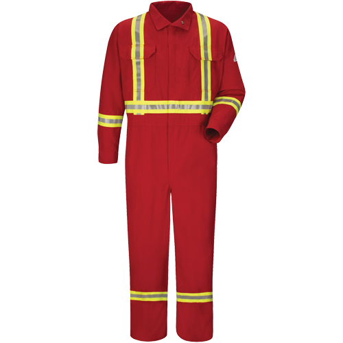 Flame-Resistant Deluxe Coveralls with Reflective Trim, Size 38, Red, 5.6 cal/cm² Superchem Industries