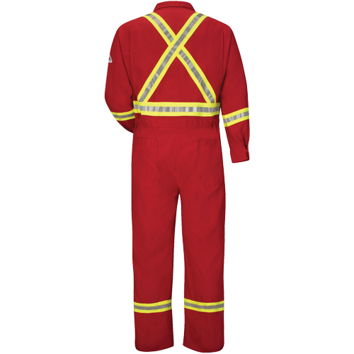 Flame-Resistant Deluxe Coveralls with Reflective Trim, Size 38, Red, 5.6 cal/cm² Superchem Industries