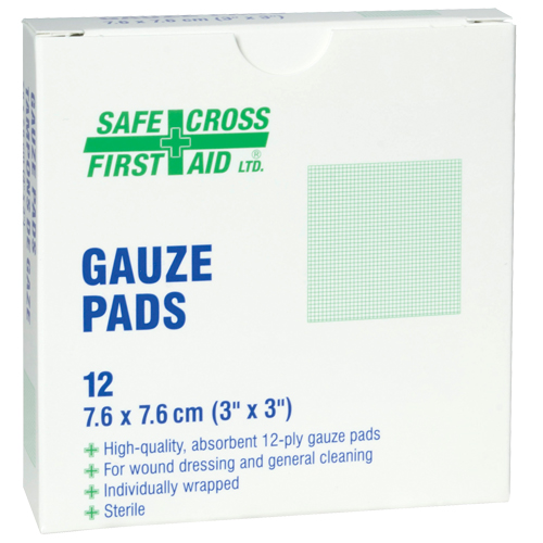 Gaze, Tampon, 3" lo x 3" la, St&eacute;rile, Dispositif m&eacute;dical Classe 1 Superchem Industries