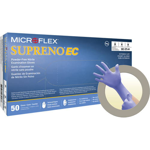 Supreno&reg; EC Gloves, Small, Nitrile, 5.5-mil, Powder-Free, Purple, Class 2 Superchem Industries