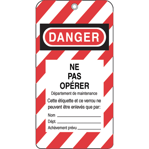 Lockout Tags, Plastic, 3" W x 5-3/4" H, French Superchem Industries