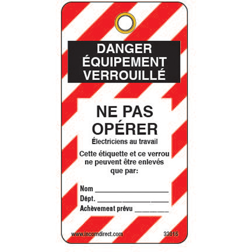 Lockout Tags, Plastic, 3" W x 5-3/4" H, French Superchem Industries