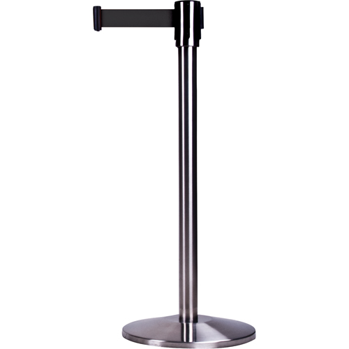 Free-Standing Crowd Control Barrier, Steel, 35" H, Black Tape, 7' Tape Length Superchem Industries