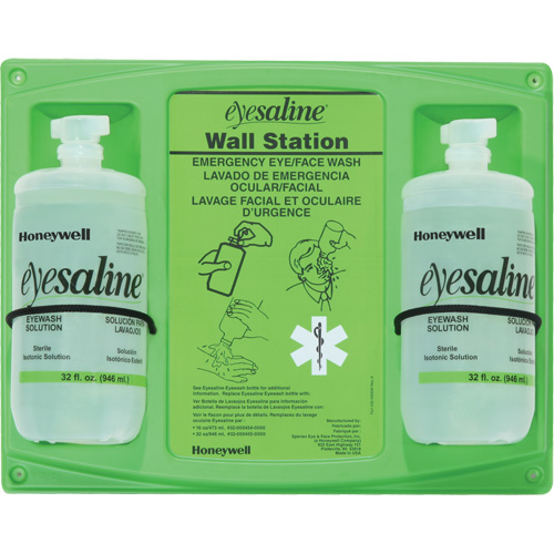 Support mural pour solution saline de douche oculaire, Double Superchem Industries