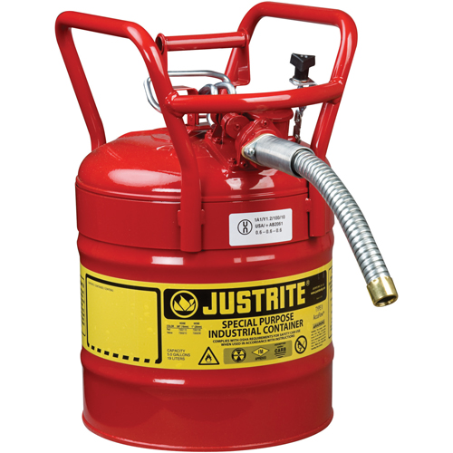 Bidons s&eacute;curitaires D.O.T. de AccuFlow, Type II, Acier, 5 gal. US, Rouge, Homologu&eacute; FM Superchem Industries
