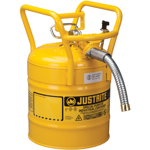 Bidons s&eacute;curitaires D.O.T. de AccuFlow, Type II, Acier, 5 gal. US, Jaune, Homologu&eacute; FM Superchem Industries