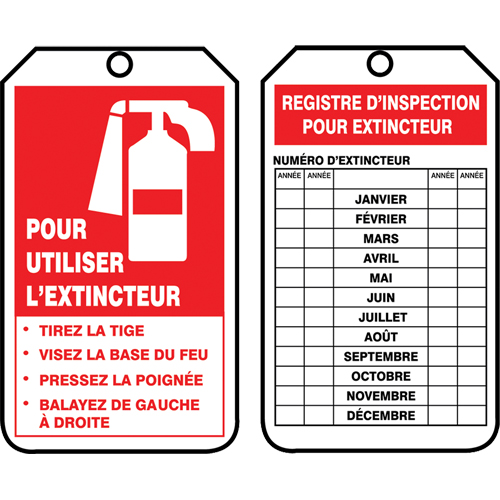 &eacute;tiquettes de s&eacute;curit&eacute; d'inspection et de contr&ocirc;le de l'&eacute;tat de l'&eacute;quipement, Plastique, 3-1/8" la x 5-7/8" h, Français Superchem Industries