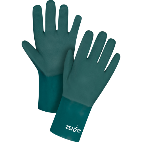 Double Dipped Green Gloves, 12" L, PVC, Cotton Jersey Inner Lining, 70-mil Superchem Industries