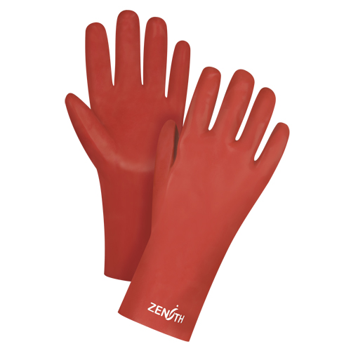 Gants rouges &agrave; fini doux r&eacute;sistants aux produits chimiques, Taille 9, 12" lo, PVC, Doublure en Interlock, 47-mil Superchem Industries