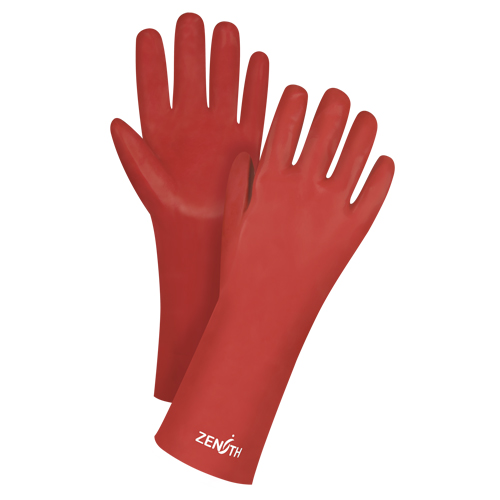 Gants rouges &agrave; fini doux r&eacute;sistants aux produits chimiques, Taille 9, 14" lo, PVC, Doublure en Interlock, 47-mil Superchem Industries