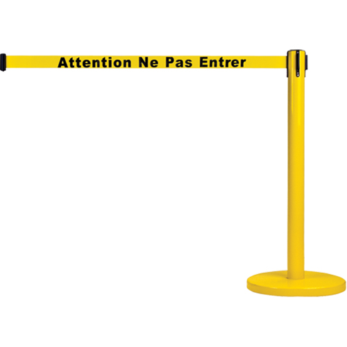 Barri&egrave;re autonome pour le contr&ocirc;le des foules, Acier, 35" h, Ruban Jaune, Longueur du ruban 7' Superchem Industries