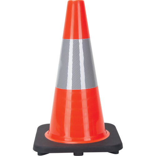 C&ocirc;ne de signalisation, 18", Orange, Bande(s) r&eacute;fl&eacute;chissante(s) 6" Superchem Industries