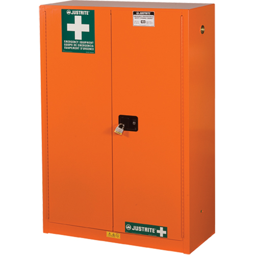 Emergency Preparedness Storage Cabinets, Steel, 4 Shelves, 65" H x 43" W x 18" D, Orange Superchem Industries