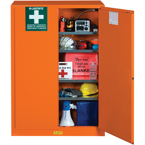 Armoires de rangement pour pr&eacute;paration aux situations d'urgence, Acier, 4 Tablettes, 65" h x 43" la x 18" P, Orange Superchem Industries
