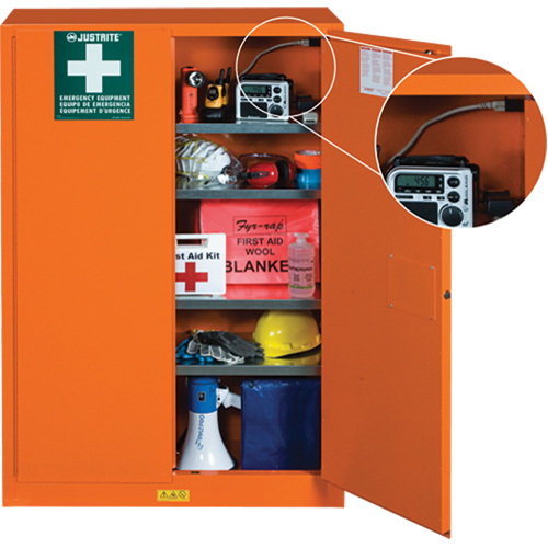 Armoires de rangement pour pr&eacute;paration aux situations d'urgence, Acier, 4 Tablettes, 65" h x 43" la x 18" P, Orange Superchem Industries