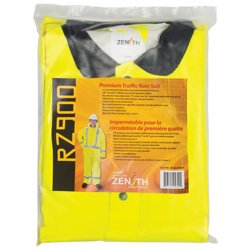 RZ900 Premium Traffic Rain Suit, Polyester/PVC, Medium, Lime-Yellow Superchem Industries