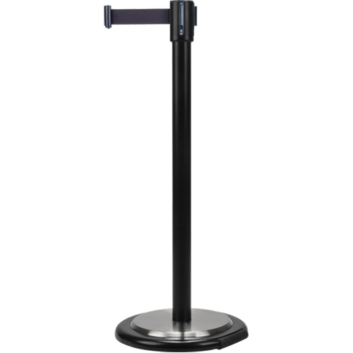 Barri&egrave;res sur pieds pour le contr&ocirc;le des foules, Acier, 35" h, Ruban Noir, Longueur du ruban 12' Superchem Industries