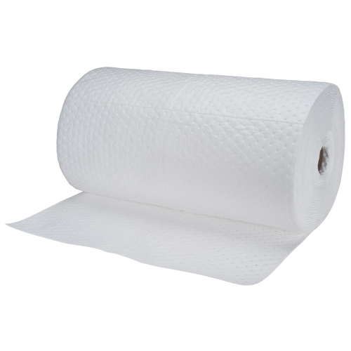 Rouleaux absorbants en fibres fines de calibre industriel, Lourd, 150' lo x 30" la, Absorption 70 gal. Superchem Industries