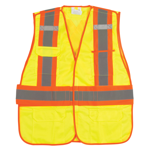 Veste d'arpenteur haute visibilit&eacute;, conforme &agrave; la CSA, Jaune lime haute visibilit&eacute;, Moyen, Polyester Superchem Industries