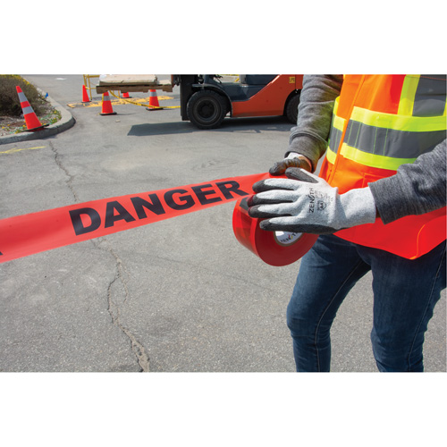 "Danger" Barricade Tape, Bilingual, 3" W x 1000' L, 1.5 mils, Black on Red Superchem Industries