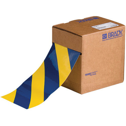 ToughStripe&reg; Floor Marking Tape, 4" x 100', Polyester, Blue and Yellow Superchem Industries