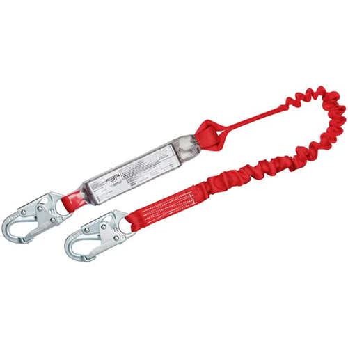 PRO Elastic Shock-Absorbing Lanyard, 6', Snap Hook Center, Snap Hook Leg Ends, Polyester Superchem Industries