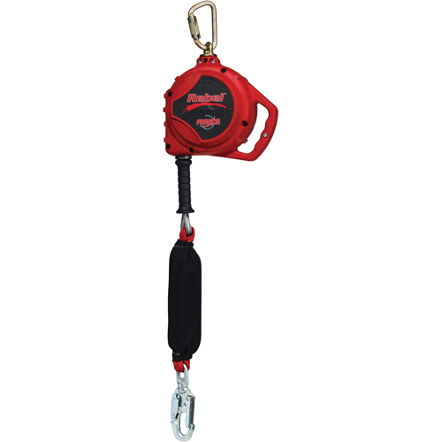 Cordage de s&eacute;curit&eacute; auto-r&eacute;tractable Rebel pour bas de pente, 20', Acier galvanis&eacute;, Pivotant Superchem Industries