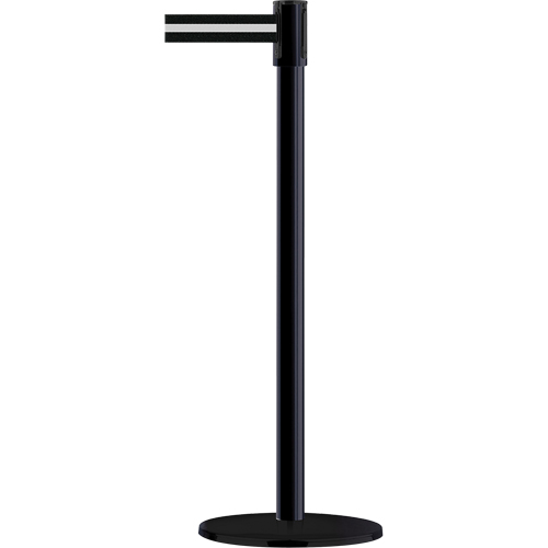 Montant pour barri&egrave;re Slimline TensaBarrier, Acier, 38" h, Ruban Noir/Blanc, Longueur du ruban 7,5' Superchem Industries