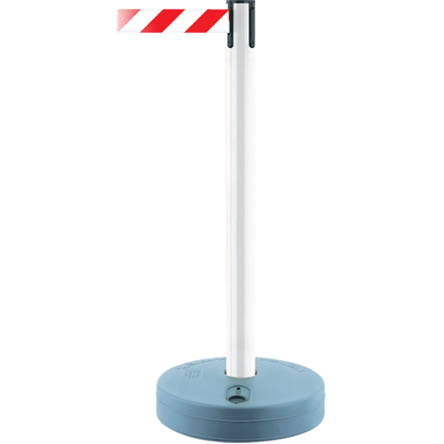 Outdoor TensaBarrier&reg; Barrier Post, Plastic, 37" H, White/Red Tape, 13' Tape Length Superchem Industries