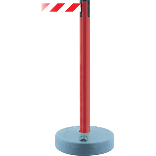 Outdoor TensaBarrier&reg; Barrier Post, Plastic, 37" H, White/Red Tape, 13' Tape Length Superchem Industries