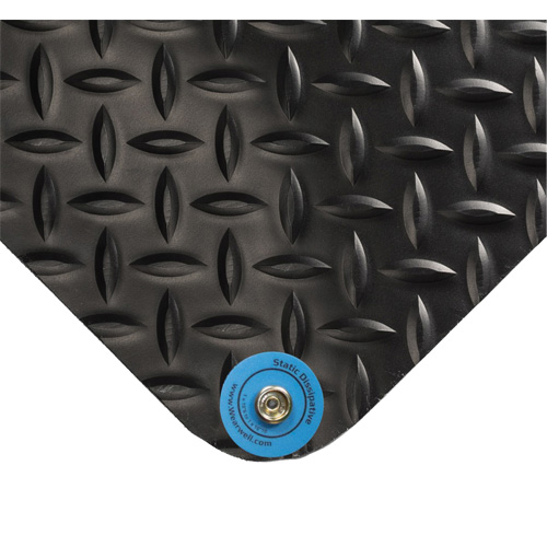 Tapis conducteur d'&eacute;lectricit&eacute; no 786, 4' la x 10' lo x 15/16" &eacute;p, PVC, Losange, Noir Superchem Industries