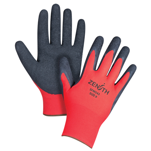 Gants enduits &agrave; prise cr&ecirc;p&eacute;e noir & rouge, 9/Grand, R&ecirc;vetement Latex de caoutchouc, Calibre 13, Enveloppe en Polyester Superchem Industries