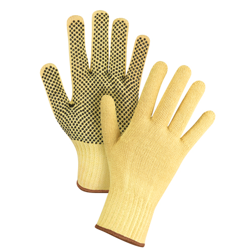 Gants tricot&eacute;s sans couture &agrave; pois, Taille Grand/9, Calibre 7, Rev&ecirc;tement PVC, Enveloppe en Kevlar, ASTM ANSI niveau A2/EN 388 niveau 3 Superchem Industries