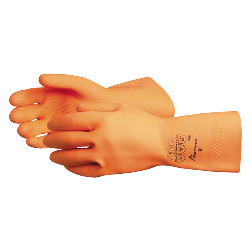 408 Heavyweight Gloves, Size Small/7, 13" L, Latex, Flock-Lined Inner Lining, 30-mil Superchem Industries
