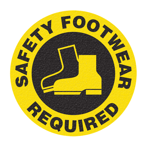 "Safety Footwear" Floor Sign, Adhesive, English with Pictogram Superchem Industries