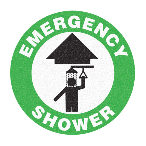 "Emergency Shower" Floor Sign, Adhesive, English with Pictogram Superchem Industries