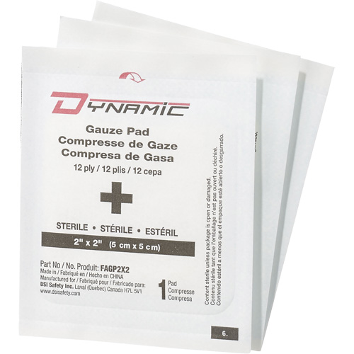 Gaze Dynamic, Tampon, 2" lo x 2" la, St&eacute;rile, Dispositif m&eacute;dical Classe 1 Superchem Industries