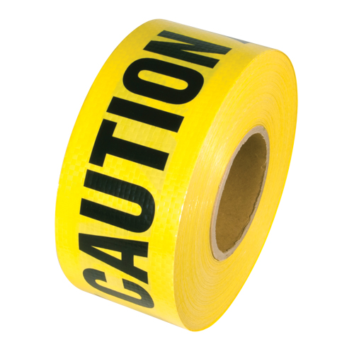 Reinforced Grade Barricade Tape, English, 3" W x 500' L, 5 mils, Black on Yellow Superchem Industries