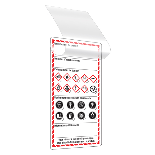 &eacute;tiquettes auto-plastifiantes pour le milieu de travail, Papier cartonn&eacute;, 3" la x 6" h, Français Superchem Industries