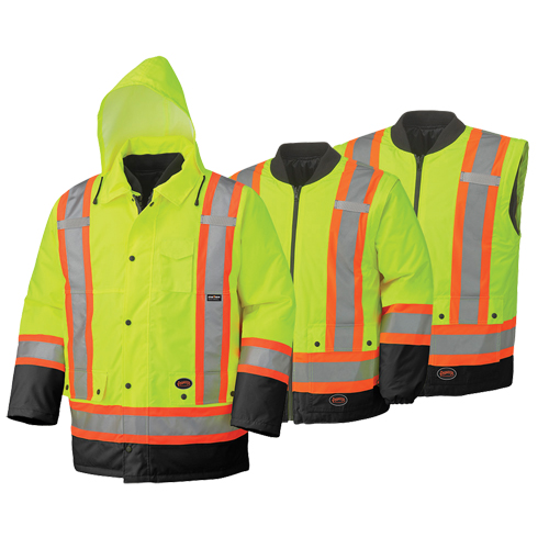 5021BB Manteau de s&eacute;curit&eacute; 6 en 1 imperm&eacute;able, Jaune lime haute visibilit&eacute;, 2T-Grand Superchem Industries