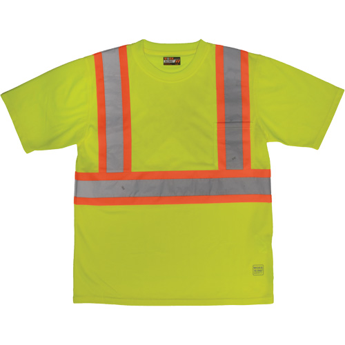 T-shirt de s&eacute;curit&eacute; avec poche &agrave; manches courtes, Polyester, Grand, Jaune lime haute visibilit&eacute; Superchem Industries