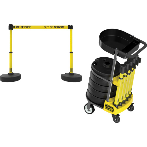 PLUS Barrier Post Cart Kit with Tray, 75' L, Metal, Yellow Superchem Industries