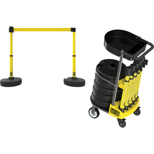 PLUS Barrier Post Cart Kit with Tray, 75' L, Metal, Yellow Superchem Industries