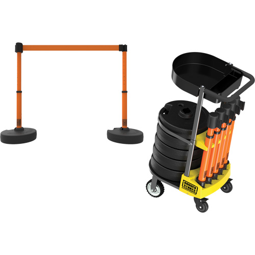 PLUS Barrier Post Cart Kit with Tray, 75' L, Metal, Orange Superchem Industries