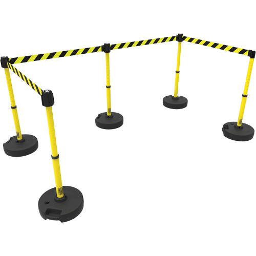 PLUS Barrier Post Set X5, Plastic, 42" H, Yellow Tape, 15' Tape Length Superchem Industries