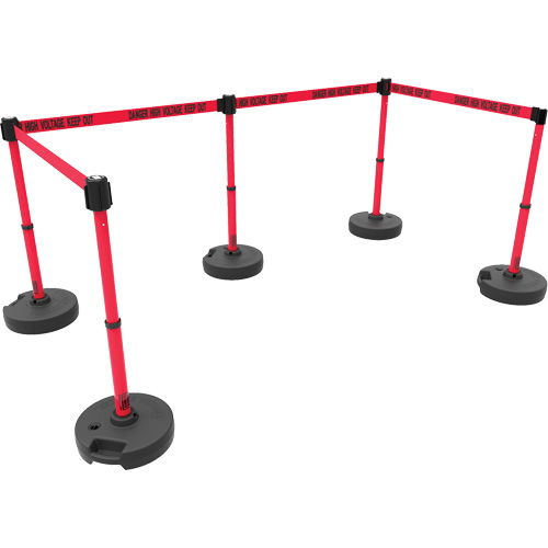 Ensemble de cinq montants pour barri&egrave;re PLUS, Plastique, 42" h, Ruban Rouge, Longueur du ruban 15' Superchem Industries