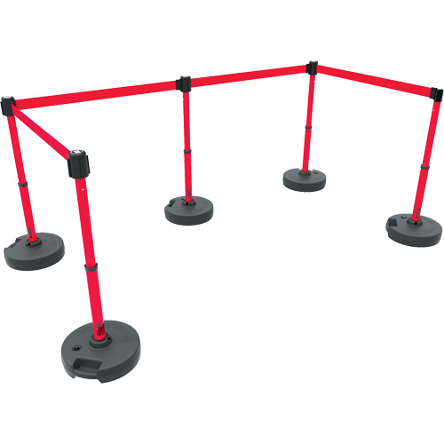 Ensemble de cinq montants pour barri&egrave;re PLUS, Plastique, 42" h, Ruban Rouge, Longueur du ruban 15' Superchem Industries