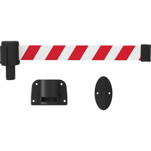 PLUS Wall Mount Barrier System, Plastic, Screw Mount, 15', Red and White Tape Superchem Industries