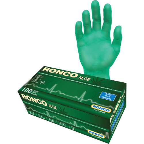 Gants jetables avec alo&egrave;s, Petit, Vinyle, 5 mils, Sans poudre, Vert Superchem Industries